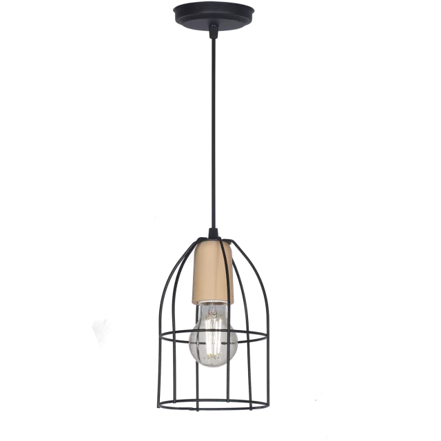 COLGANTE JAULA AVIAR MINI 1 LUZ CON DETALLE EN MADERA