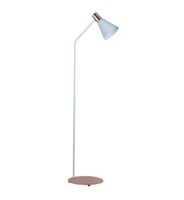 LAMPARA PIE C/ PANTALLA METALICA EMBUDO COMBINADO CON COBRE