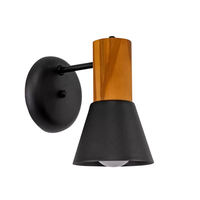 APLIQUE BASE RADIO C/ PANTALLA EMBUDO METAL/MADERA 1L
